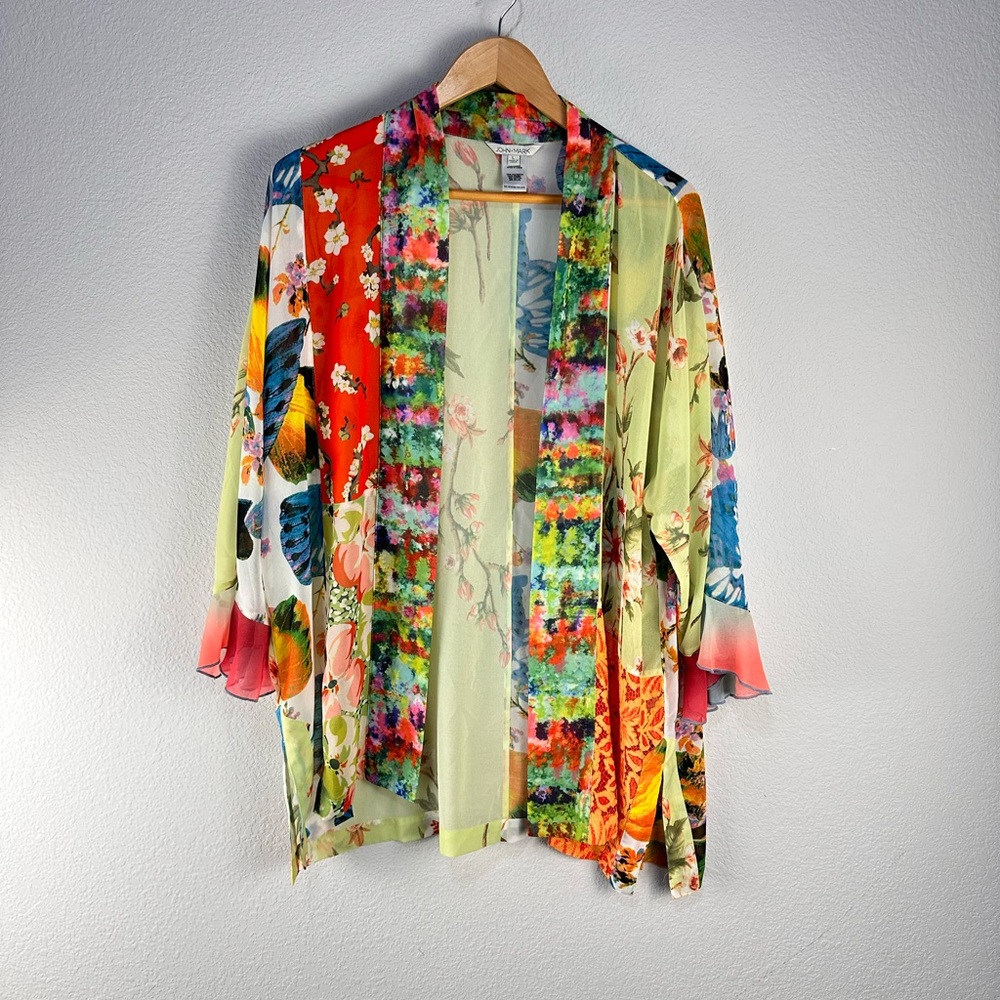 John Mark Multi Floral Print Patchwork Kimono Sz L